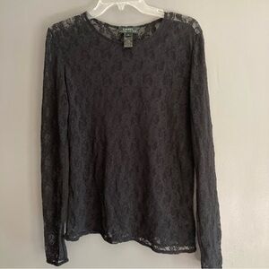 Ralph Lauren Black Lace Long Sleeve  Sheer Long Sleeve Top